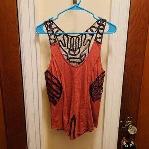 Rust Colored Gorgeous (delicate) Free People Top with Satin Lace Work/Macrame